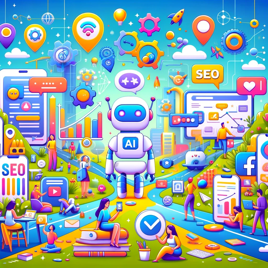 Future Of Marketing A Deep Dive The Best AI Marketing Tools Of 2024   DALL·E 2024 01 30 10.14.20   A Whimsical%2c Cartoony%2c And Fun Illustration Representing The Future Of Marketing With AI. The Image Features A Colorful And Playful Landscape Where Ca 